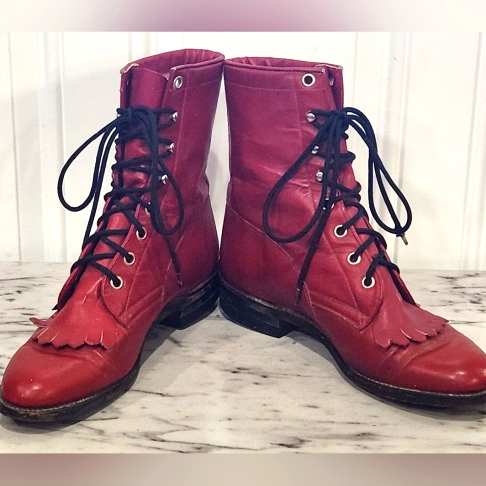 Vintage 80s George Strait red lace up western boots women's size 5.5